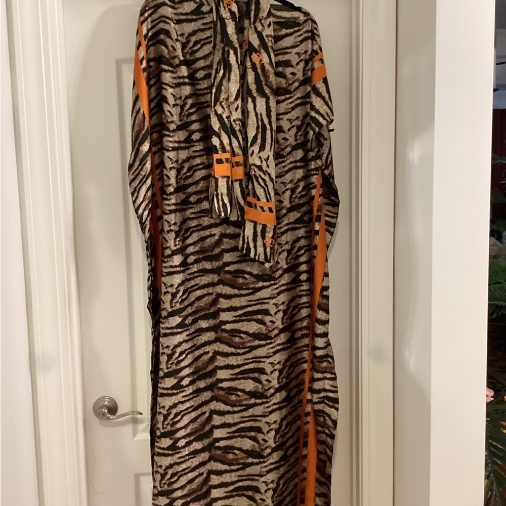 Animal Print Maxi Dress with Orange Accents